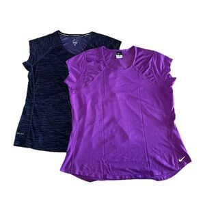 NIKE Women's Dri-Fit Athletic Short Sleeve Shirts Lot Of 2 Size XL Purple, Gray